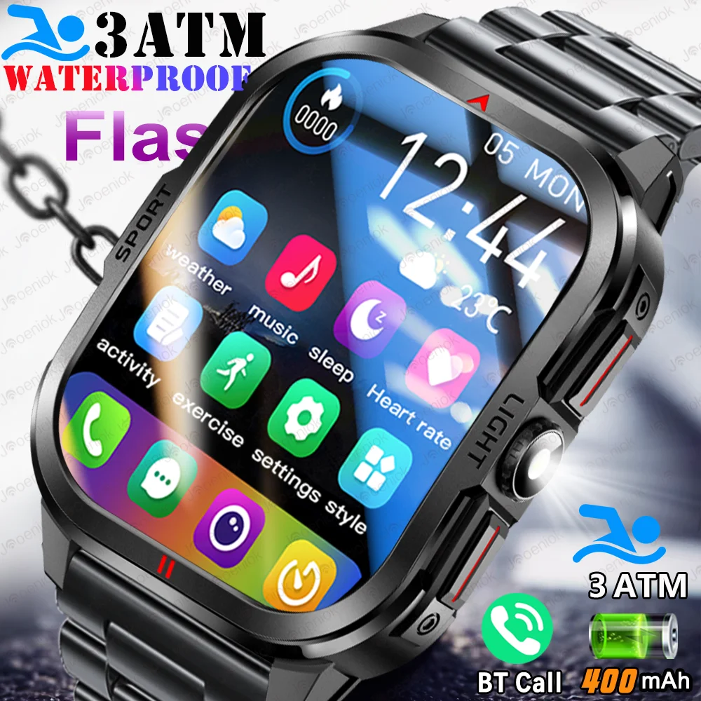 

2025 New Outdoor Sport Smart Watch Men 2.01"AMOLED Screen 3ATM Waterproof Flashlight 400mAh Battery Bluetooth Call Smartwatch