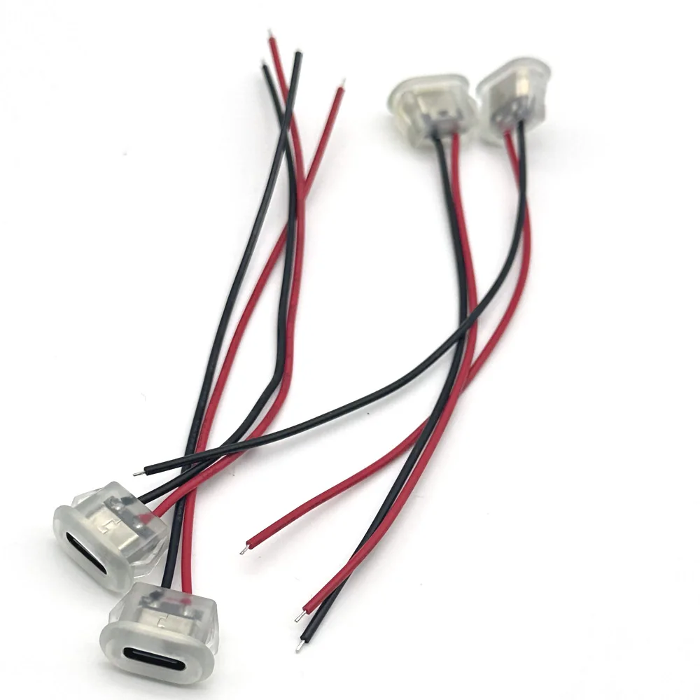 Transparent 2Pin USB-C Type Waterproof USB Connector Direct compression female base Socket Charging Interface With Welding Wire