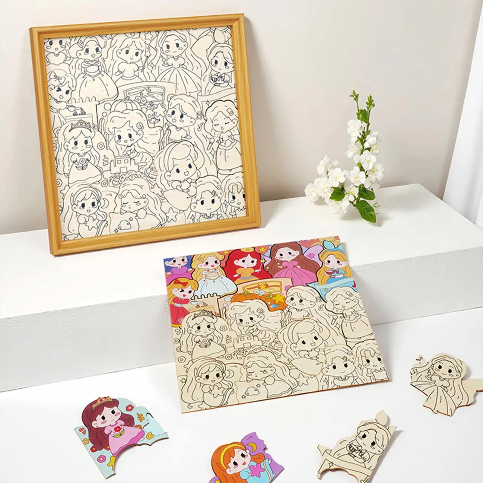 Puzzle Cornice per foto Giocattoli educativi da colorare in legno Puzzle di cartoni animati verniciabili per bambini Ragazzi Ragazze Camera da letto da viaggio a casa