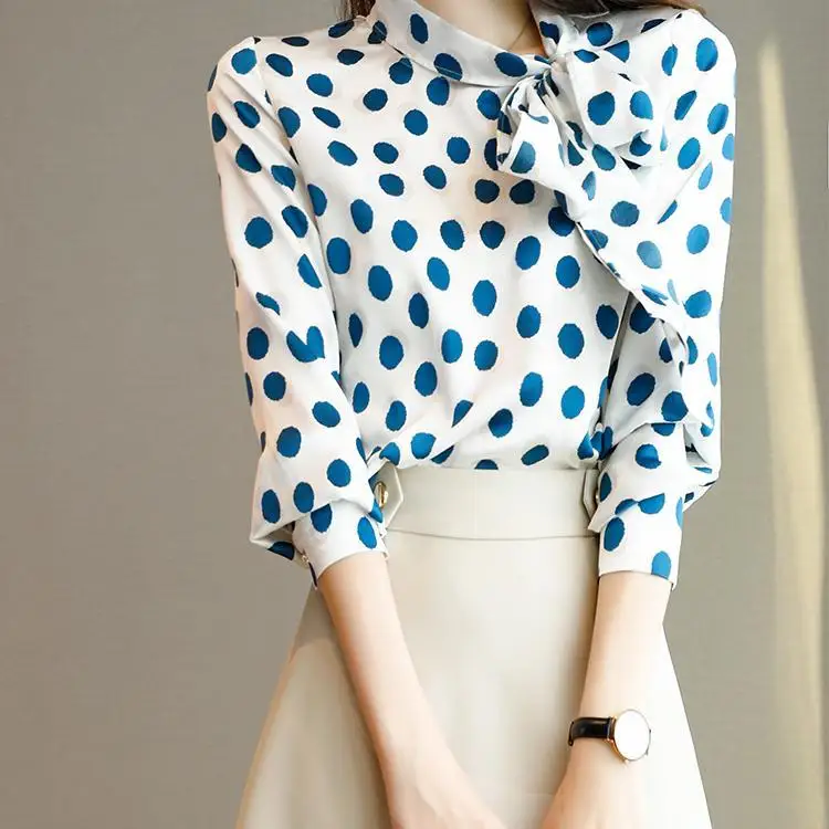 

New Polka Dot Bow Chiffon Shirt Top Fashion Women Shirts