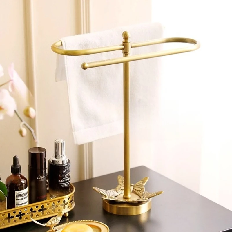 

Retro Brass Towel Desktop Vertical No Punching Toilet Bathroom Rack Household Storage