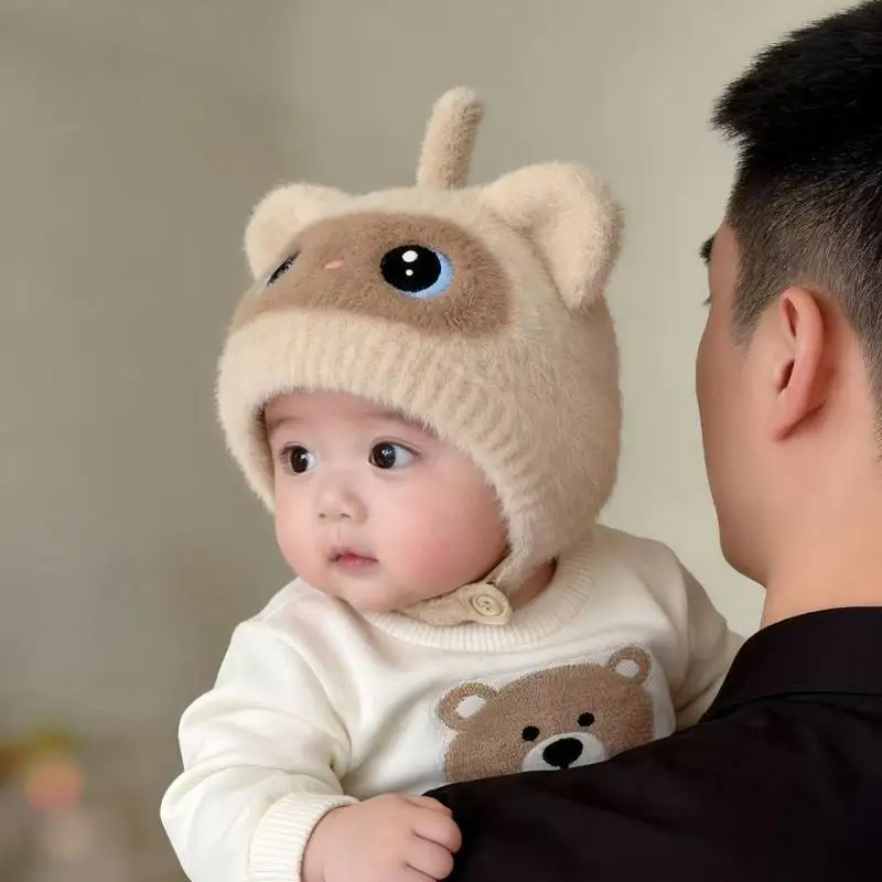 Soft Fluffy Baby Winter Hat With Cute Cartoon Cat Pattern Warm Full Ear Coverage For Toddler Cold Weather Use Supply Kit