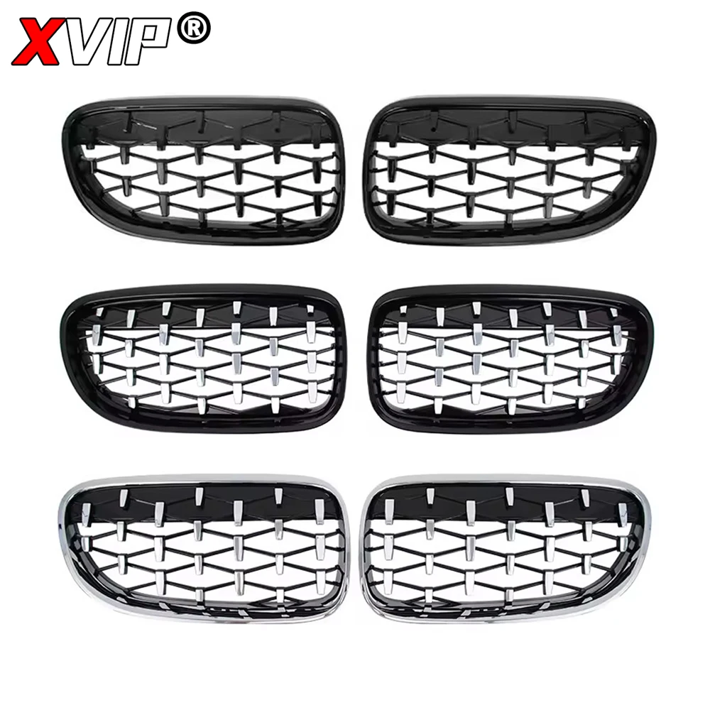 XVIP Silver Diamonds Style Front Bumper Grilles For BMW 3 Series E92 E93 2010-2013 328i 335i Double Line Style Dual Slats Grills