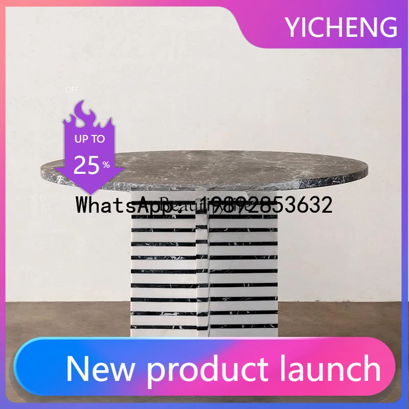 

QQ **Nordic natural black color matching marble round dining table high sense