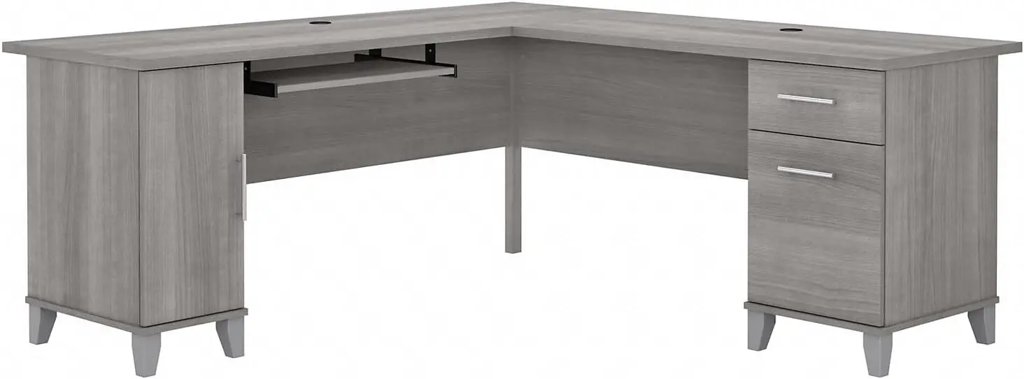 Somerset 72W L Shaped Desk with Storage in Platinum Gray