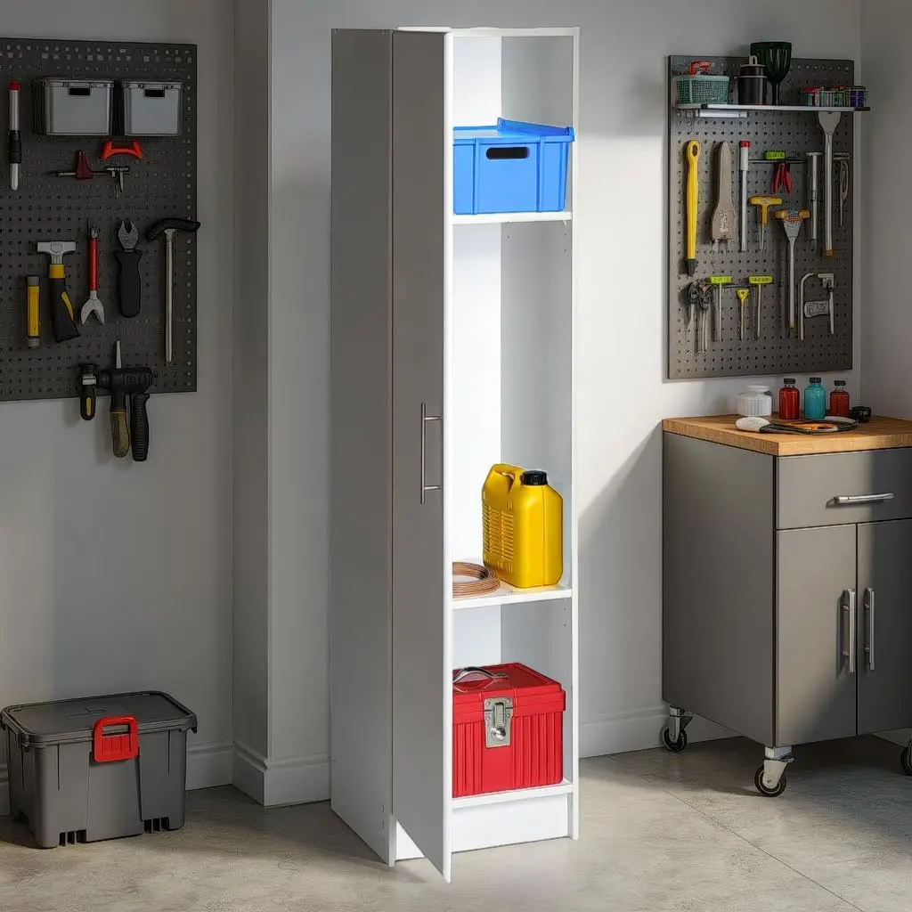 65-Inch Tall White Narrow Storage Cabinet with Doors and Shelves, Easy Assembly