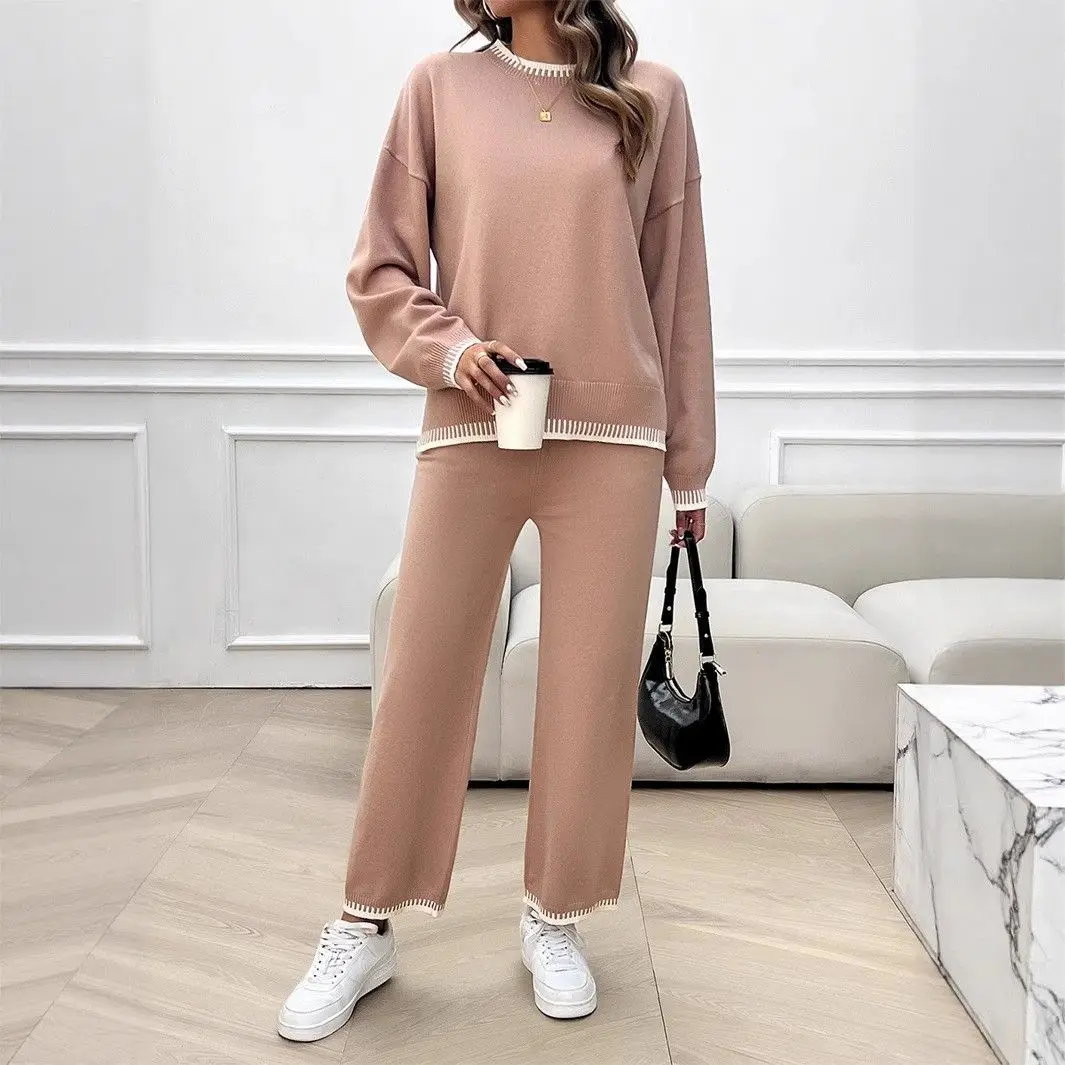 ชุดเซ็ตสองชิ้นลำลองสไตล์วินเทจสำหรับผู้หญิง รุ่น D2448008 สีพื้น สำหรับผู้ใหญ่