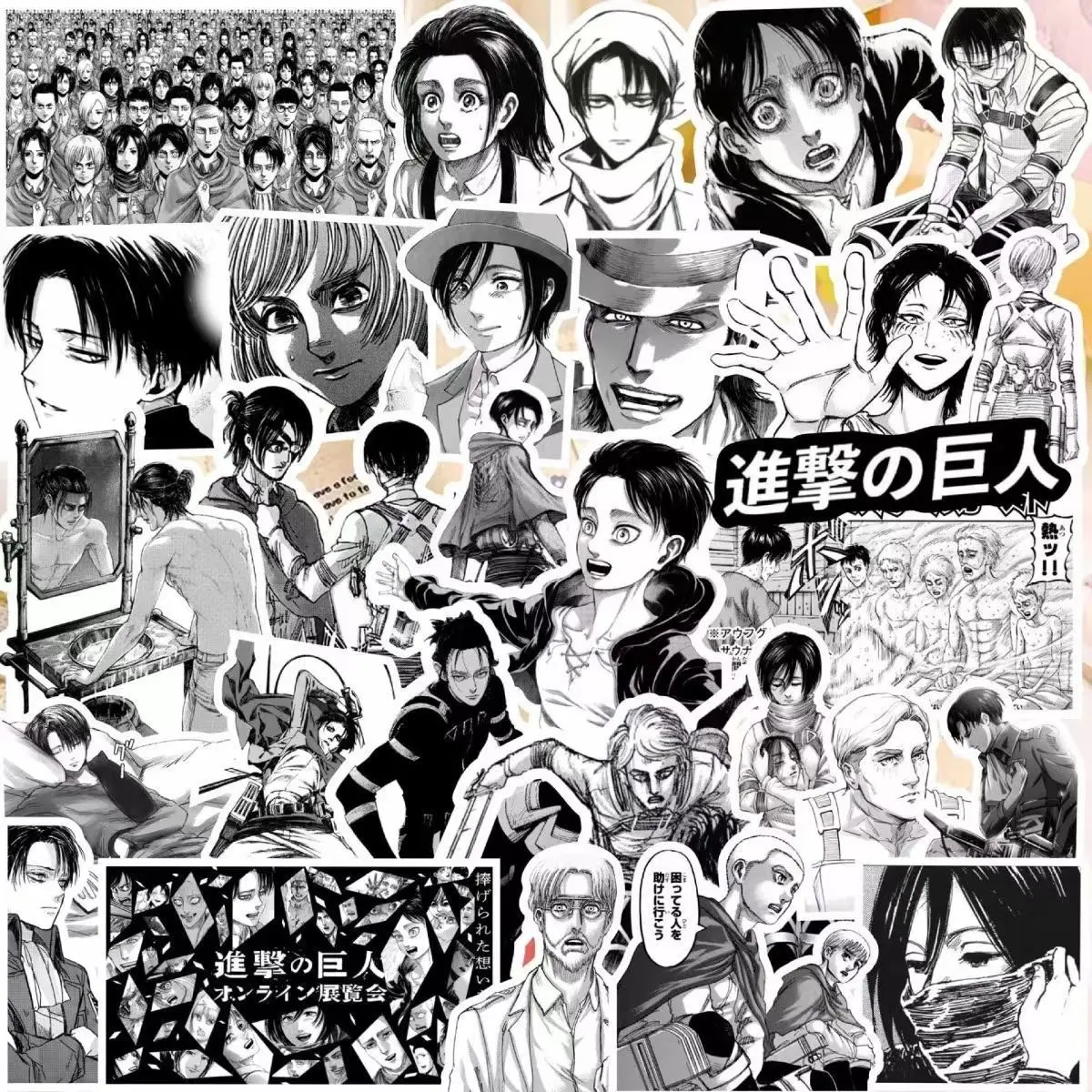 60pcs Attack on Titan Black and White Stickers Mikasa Allen Levi Stickers Notebooks Pinup Picture Decoration For Kids Toy