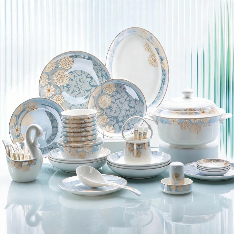 Blue Full Set Dinnerware Sets Unique Aesthetic Christmas Luxury Ceramic Dinner Sets Designer Elegant Vajilla Ceramica Dinnerware