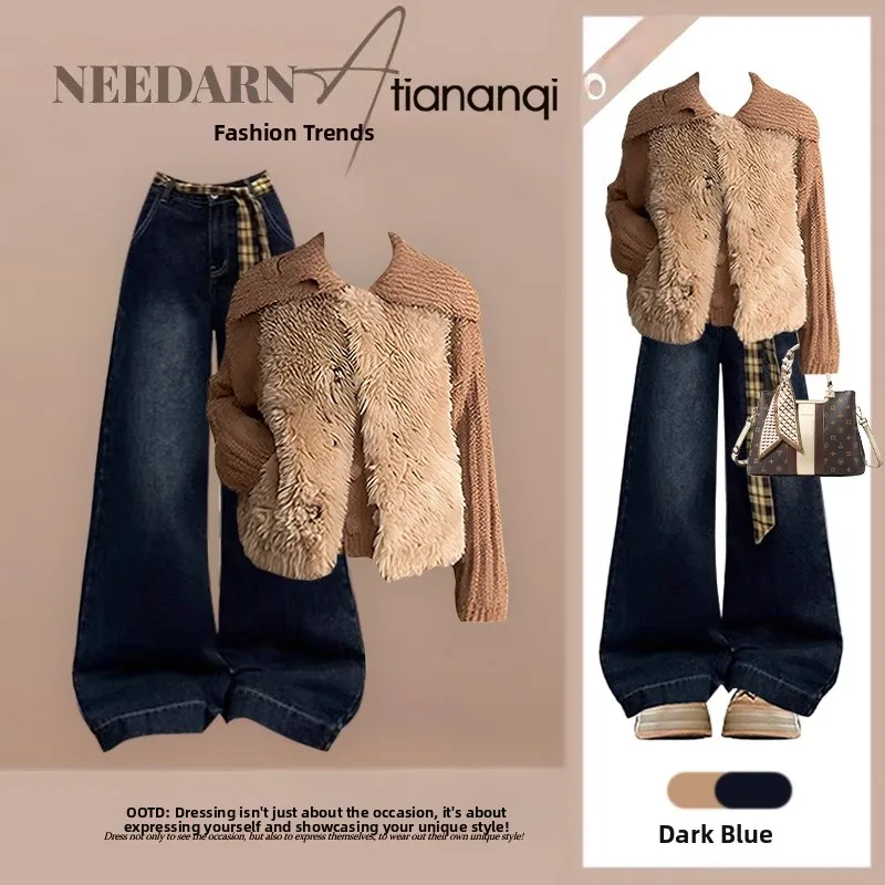 

Faionable 2026 Women's Knitted Sweater And Jeans Two-Piece Set Vintage Sle Age-Defng Vest Ensemble by Chuananqi