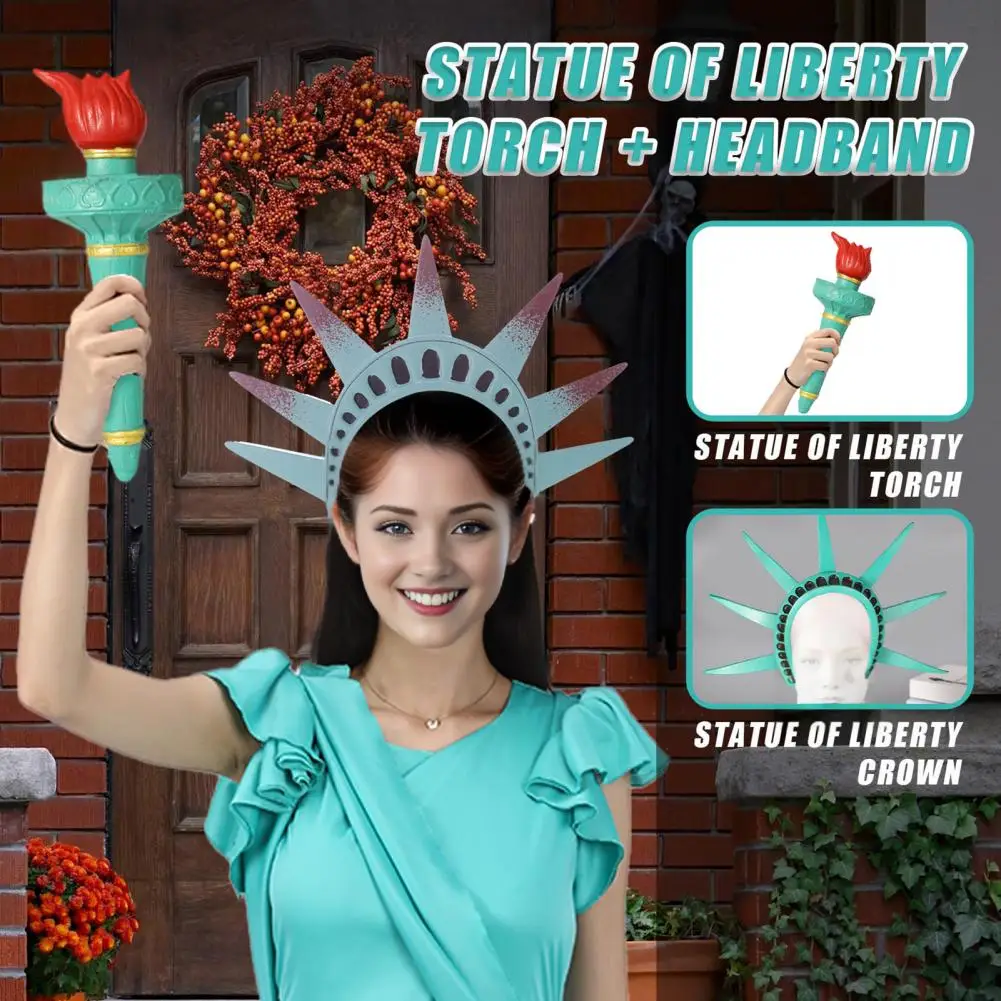 

Liberty Island Inspired Headgear Statue of Liberty Headband Torch Cosplay Set for Lady Liberty Costume 4th of July for Women