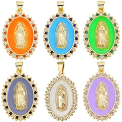 Juya Handmade 18K Real Gold Plated Christian Saint Mary Virgin Enamel Charms For DIY Women Religious Needlework Jewelry Making