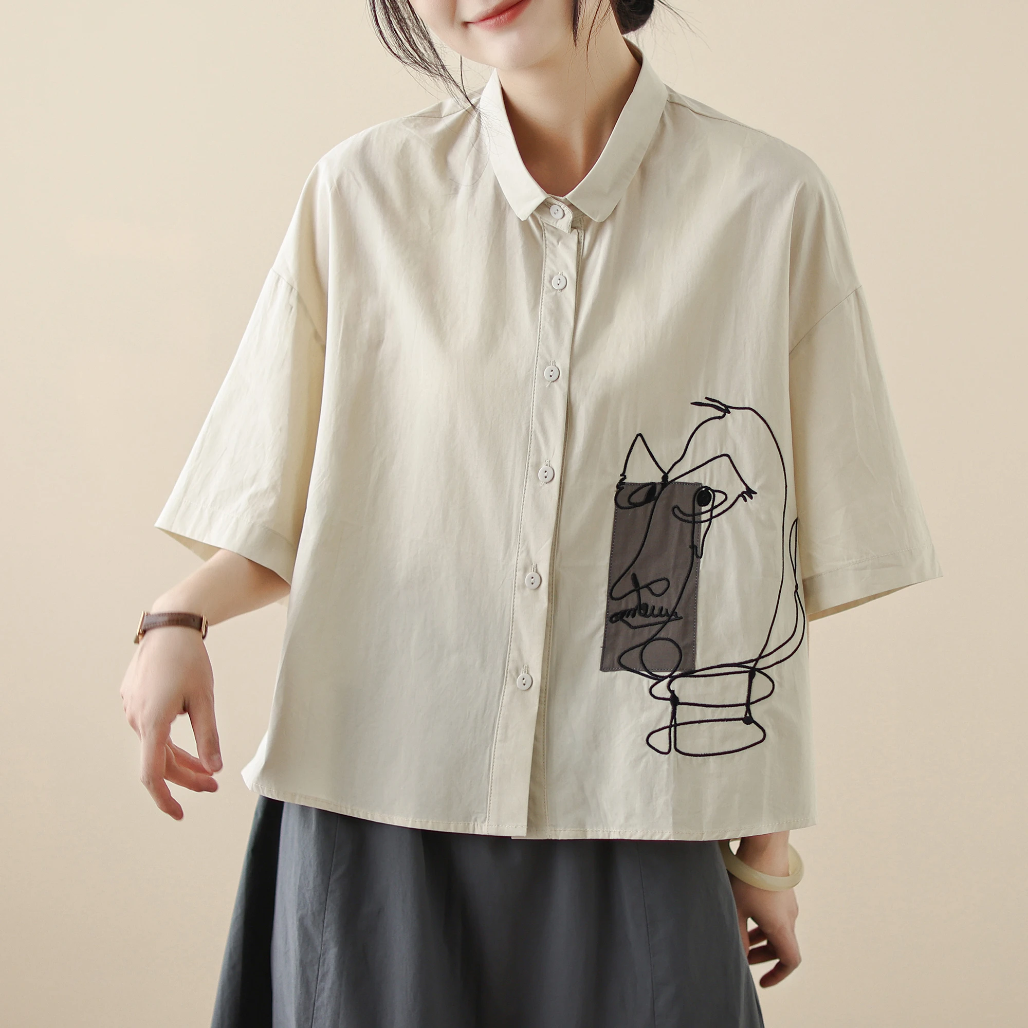 سترة نسائية فضفاضة غير رسمية مطرزة بتصميم كلاسيكي irt ort Sve صيفي جديد Sle متعدد الاستخدامات بنظام الغابات سترة رقيقة من القطن