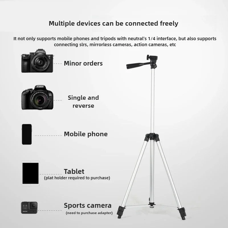 Tripod Video Universal untuk Ponsel dengan Penyangga Ponsel, Penjepit untuk Rekaman Video dan Fotografi, Tripod Ringan