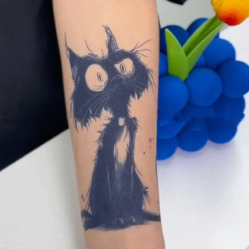 Cartoon verdwaalde kleine kat kruidensap tijdelijke tatoeages waterdichte nep tattoo sticker body art transfer tattoo voor vrouw