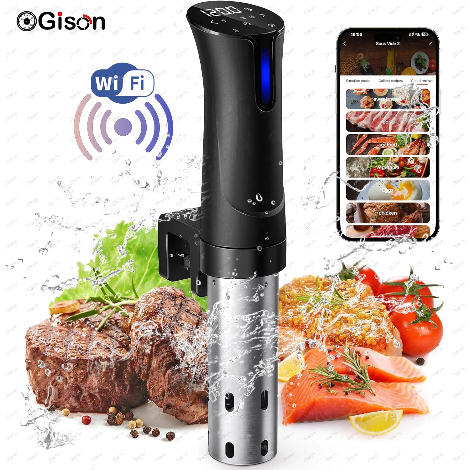 

Gison Новая цифровая LED-печь для медленного приготовления с подогревом 1100 Вт, водонепроницаемый вакуумный циркулятор для су-вид, точное приготовление