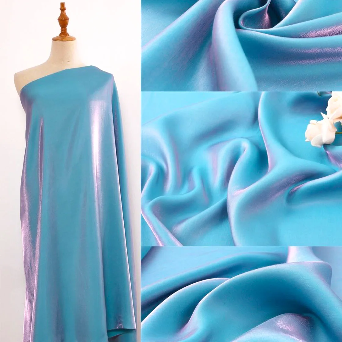59' X 39' Glossy Silk Holographic Gradient Chiffon Fabric For Women DIY Sewing Wedding Dress Hanfu Doll Clothes Craft Accessory