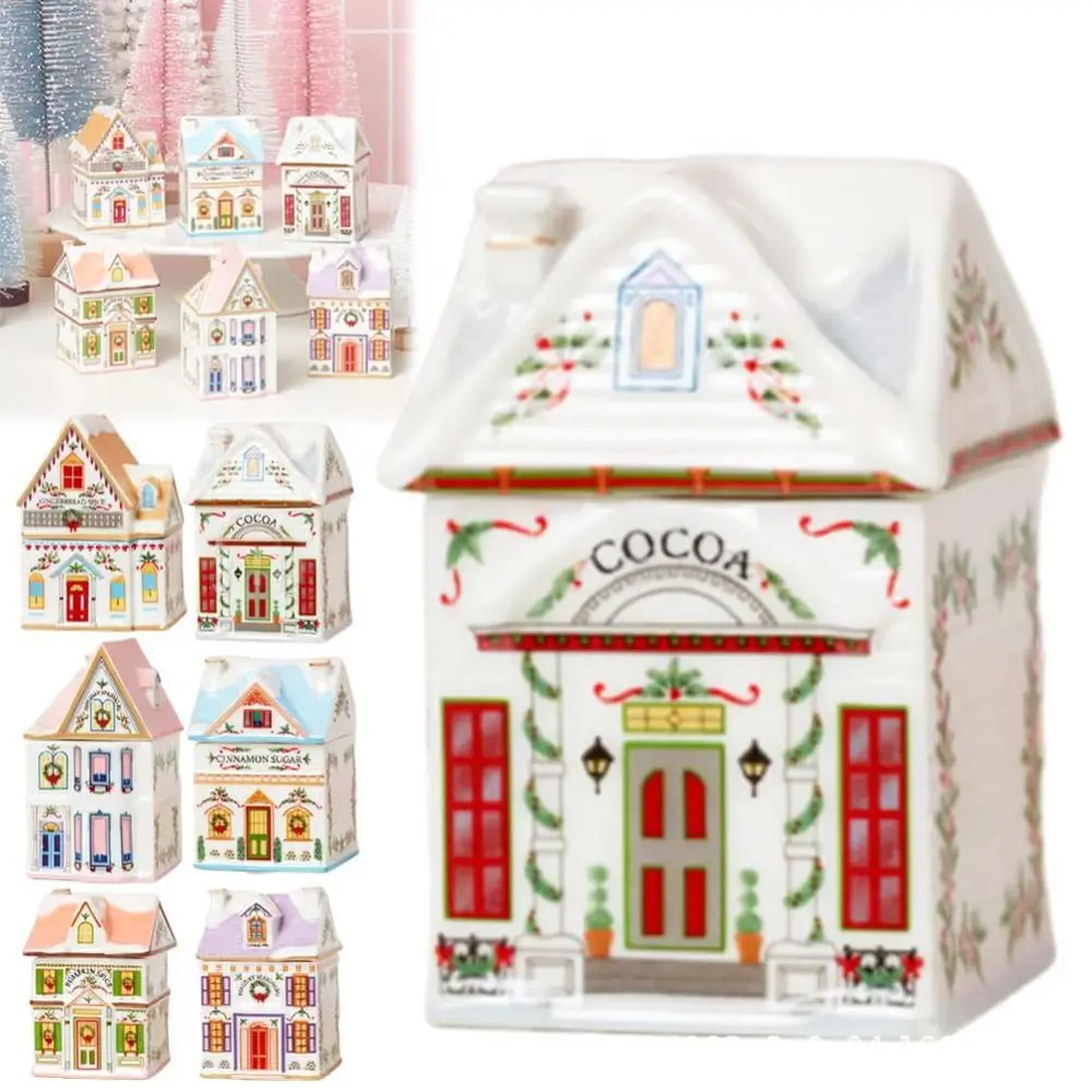 Miniature Resin Christmas Village Spice House Decor Holiday Ornament Festive Tabletop Figurine For Home Desk Decor