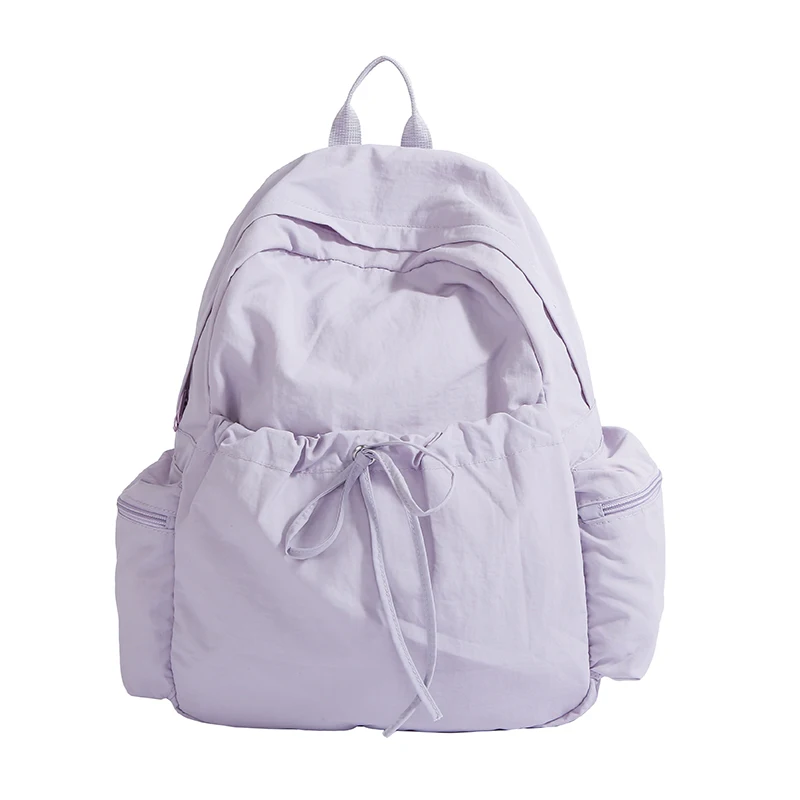 

Lightweight Lavvender Nylon Backpack For Women Cute Drawstring Daypack With Multiple Pockets Pastel Purple Soft Puff School Bag