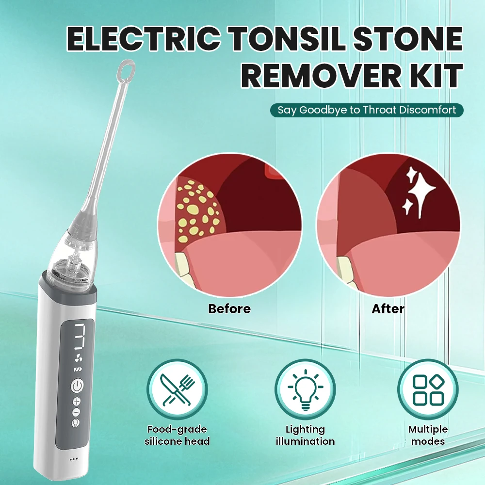 Electric Vacuum Tonsil Stone Remover with LED Light & 8 Suction Modes Bad Breath Relief & Tongue Cleaner