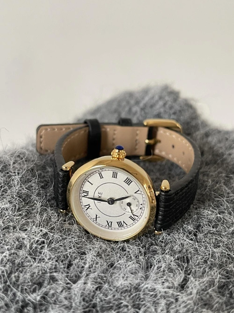 Винтажные французские женские часы, легкие роскошные нишевые тонкие модные кварцевые женские часы с ремнем, черные reloj de mujer montres femmes