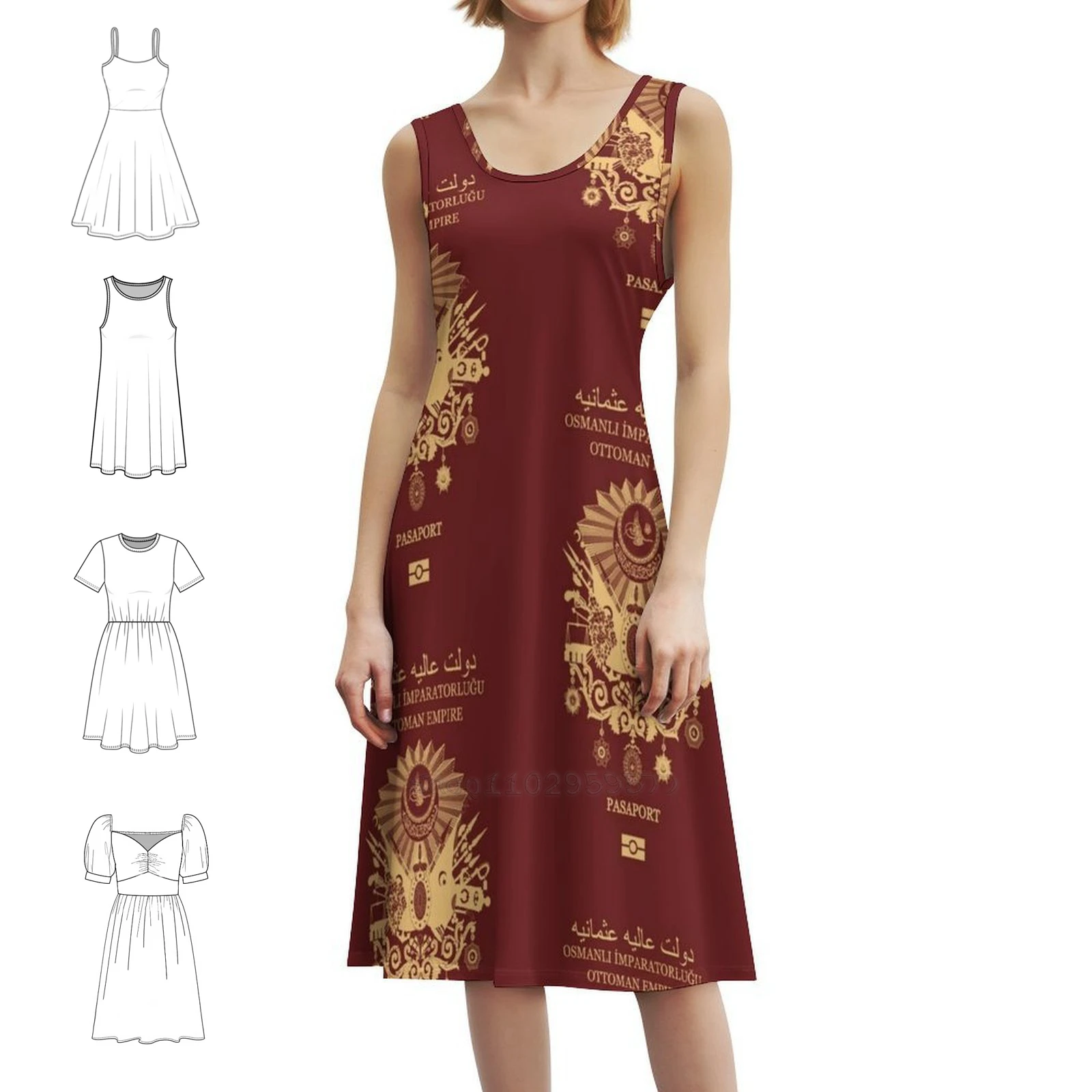 Ottoman Empire Passport Bohemian Sleeveless Dress Multi-Print Beach Vacation Party Dress Ottoman Ottoman Empire Passport