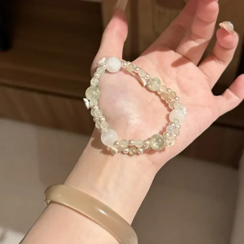 Mint Breath~ Small Fresh Beaded Bracelet ins Wind Natural Green Grandmother White Ghost Crystal Bead Jewelry Girlfriend