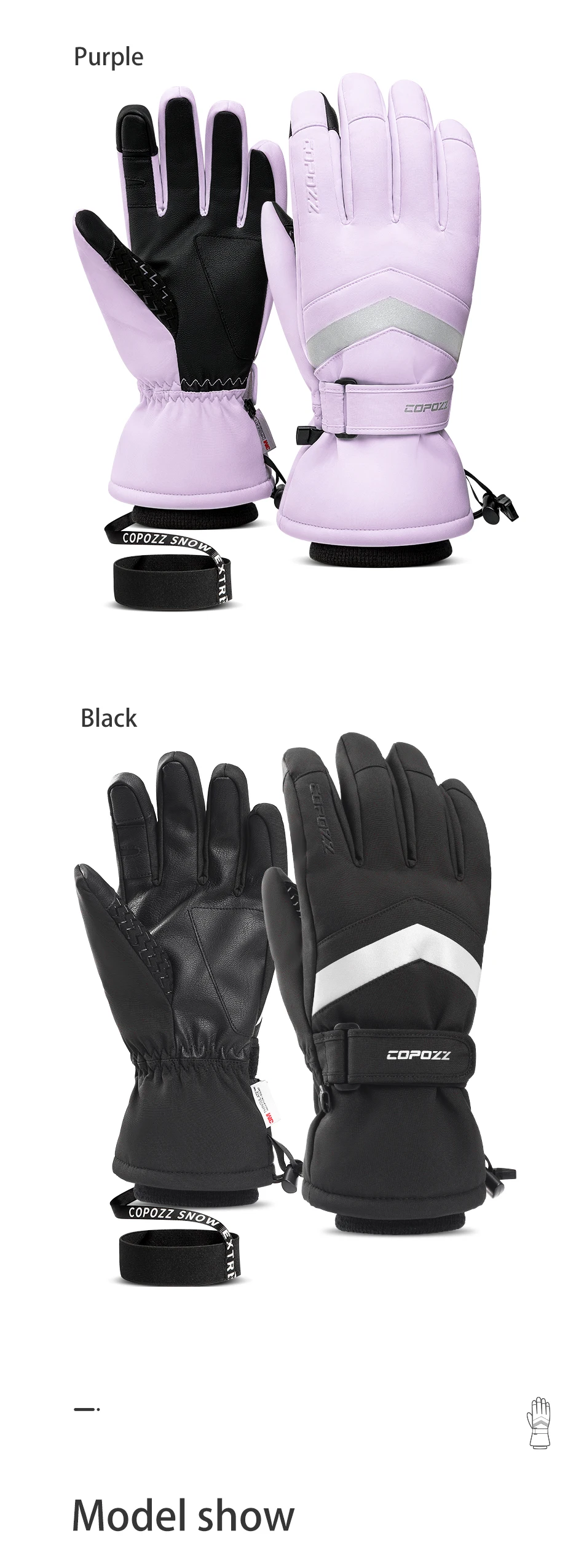 COPOZZ Neue Winter-Skihandschuhe für Damen und Herren, winddicht, warm, wasserdicht, Touchscreen-fähig, rutschfest, für Snowboard, Schneemobil, dicke Skihandschuhe – Detail 10