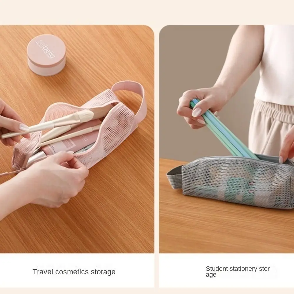 Fashion with Handy Handle Mesh Toiletry Bag Foldable Breathable Toiletry Storage Bag Quick Dry Makeup Bag Washing Handbag Travel