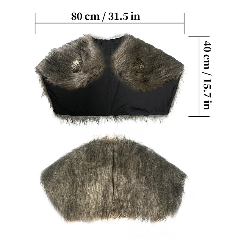 Gola de pele falsa envolve roupas de inverno rei guerreiro capa viking pele xale guerreiro medieval capa de pele artificial para homens cosplay
