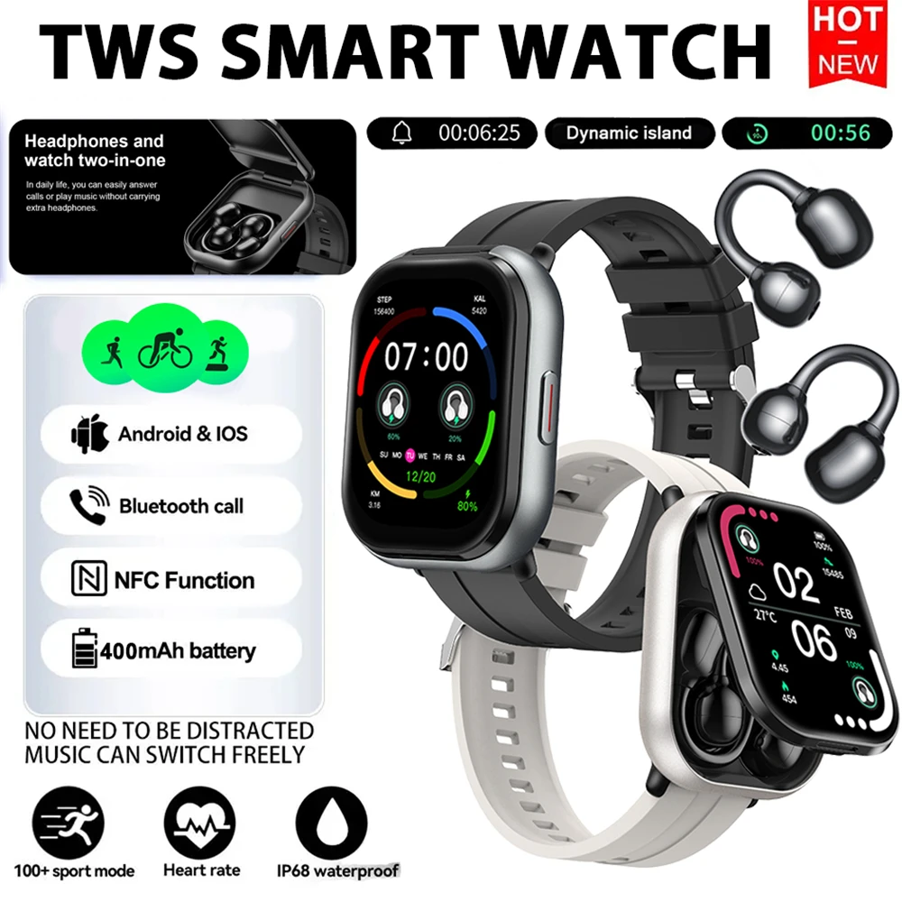 LIGE 2026 New Smart Watch TWS 2-in-1 Bluetooth Earphones Bluetooth Call Watch For Men Women Heart Rate Sports Fitness Smartwatch