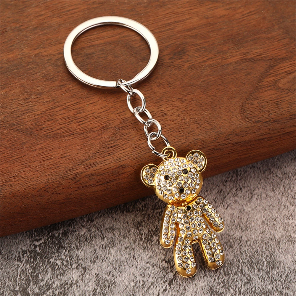 Mini Rhinestone Bear Keychain Cute Cartoon Animal Keyring for Women Men Car Key Holder Fashion Handbag Accessories Couple Gift