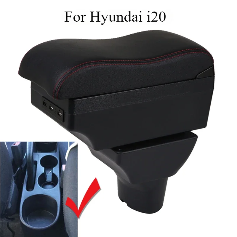 

Car Armrest Box for Hyundai I20 Leather Arm Rest Center Console USB Cup Holder Storage Box