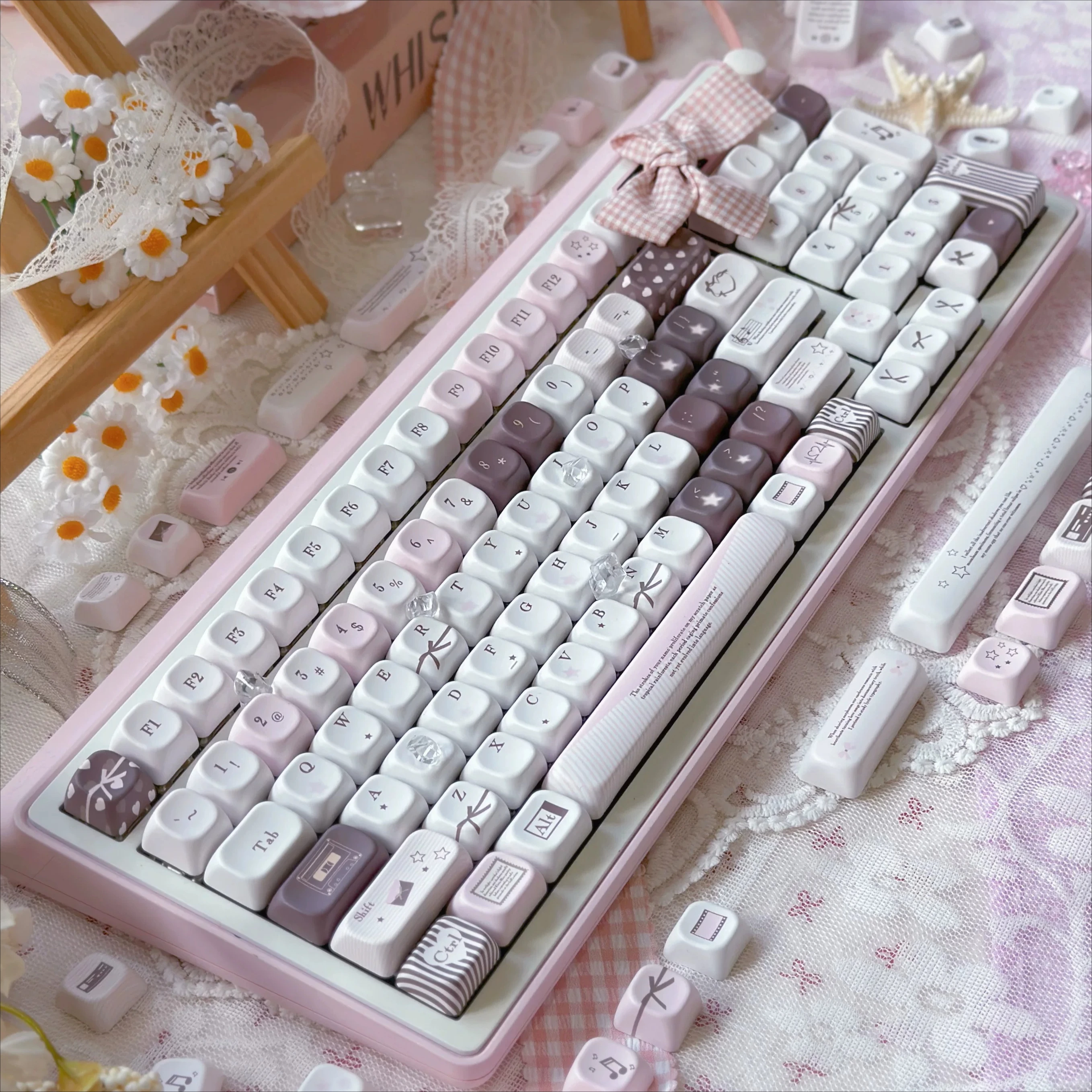 MAIMOOO Keycaps Unsent Letter CHERRY FOA PBT Five Sided Thermal Sublimation Personalized Mechanical Keyboard Pink Keycaps