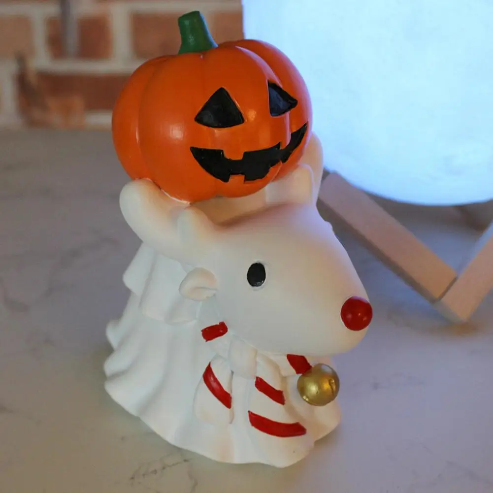 Hand-painted Halloween Decor Spooky Halloween Ghost Ornament Set with Pumpkin Head Reindeer Statue Miniature for Christmas