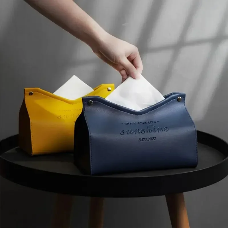 Nordic Style PU Leather Tissue Box，Square Multipurpose Storage Case- Waterproof & Dustproof Desktop Napkin Holder For Car
