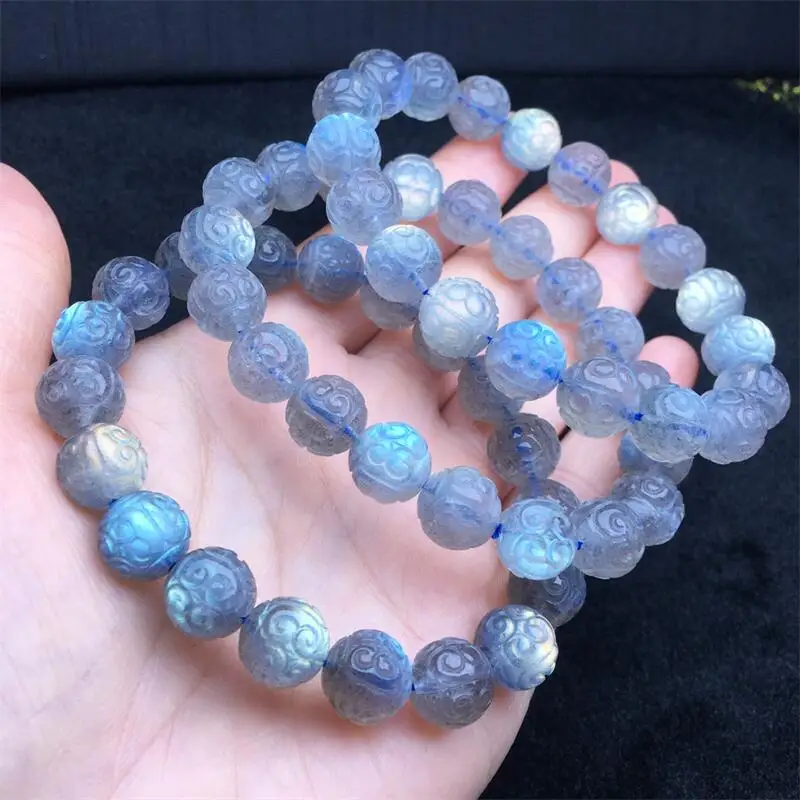 10MM Natural Gray Moon Stone Mosaic Bead Bracelet Women Men Cool Chakra Bead Reiki Energy Stretch Bangles Wrist Jewelry 1PCS