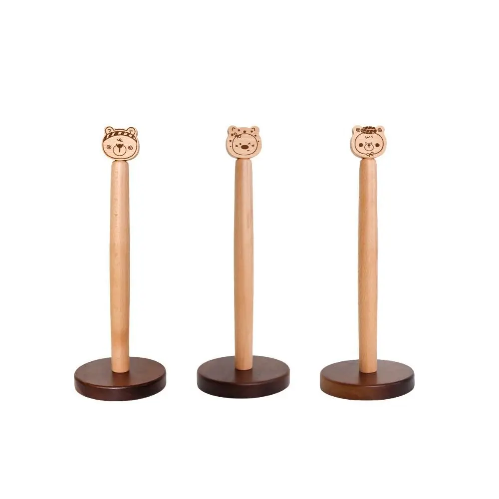 New Cartoon Bear Hair Tie Storage Rack Stable Base Standing Scrunchie Organizer Wooden Paper Towel Stand