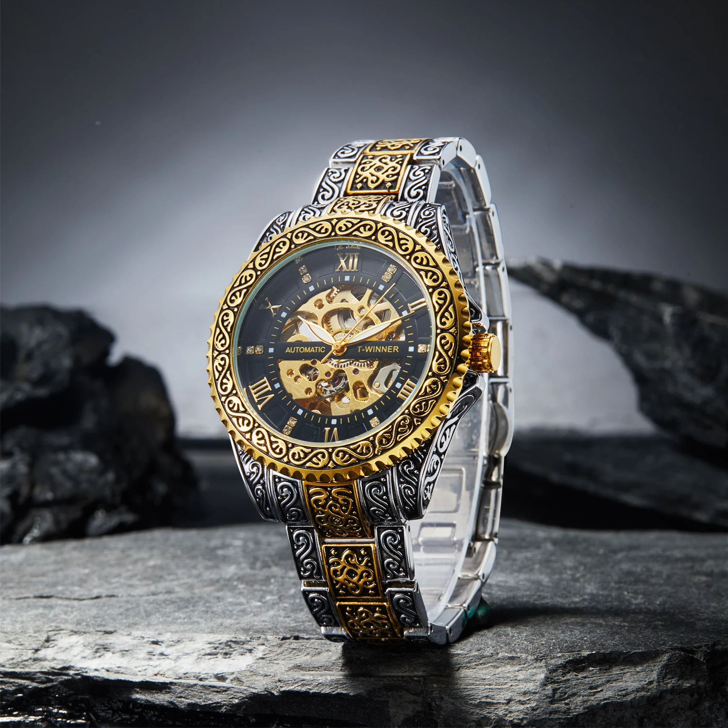 

WINNER Luxury Mens Watches Top Brand Luxury Skeleton Automatic Mechanical Watch for Men Stainless Steel Strap Business Clock New