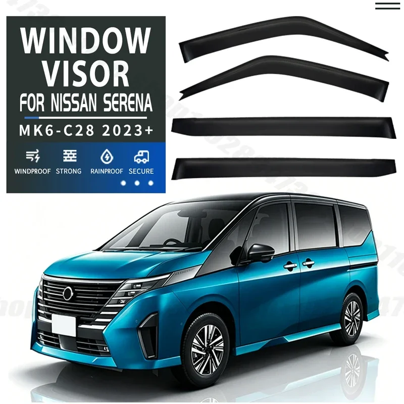 Window Visors for Nissan Serena MK6 4pcs Side Window Rain Guard Wind Deflector Weathershield Vent Visor for Car Windows