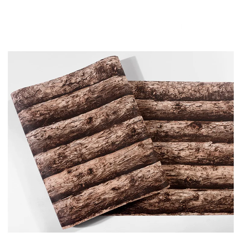 Imitation Wood Grain Thickened 3D Wallpaper Retro Solid Wood Log Color Hotel Home Decoration Bumpy Solid Wood Feel Wall Stickers