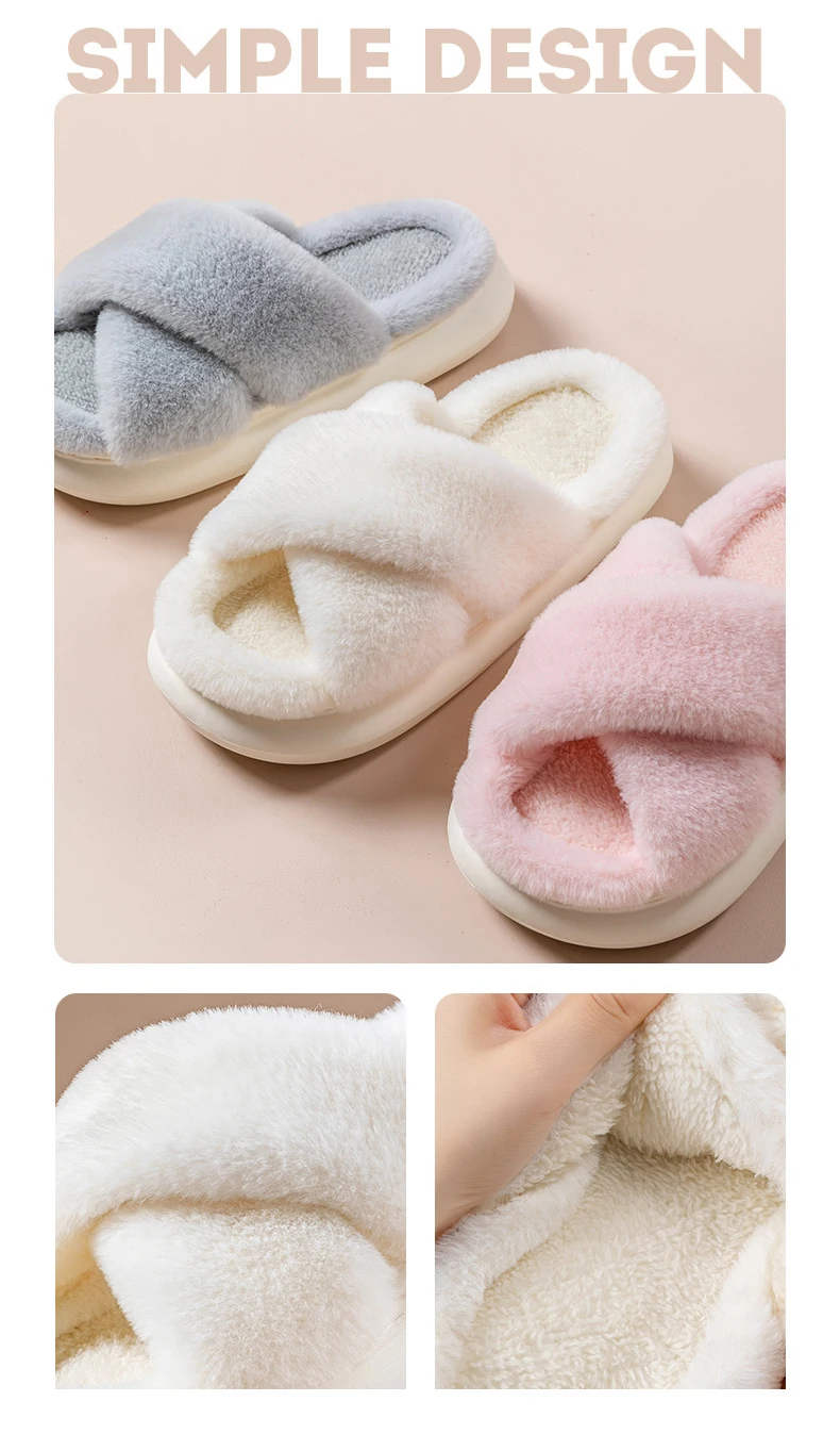 Flauschige Hausschuhe Frauen Haus Wohnungen Modedesigner Winters chuhe Damen Indoor Casual Plüsch Plattform Schuhe elegant groß – Detail 3