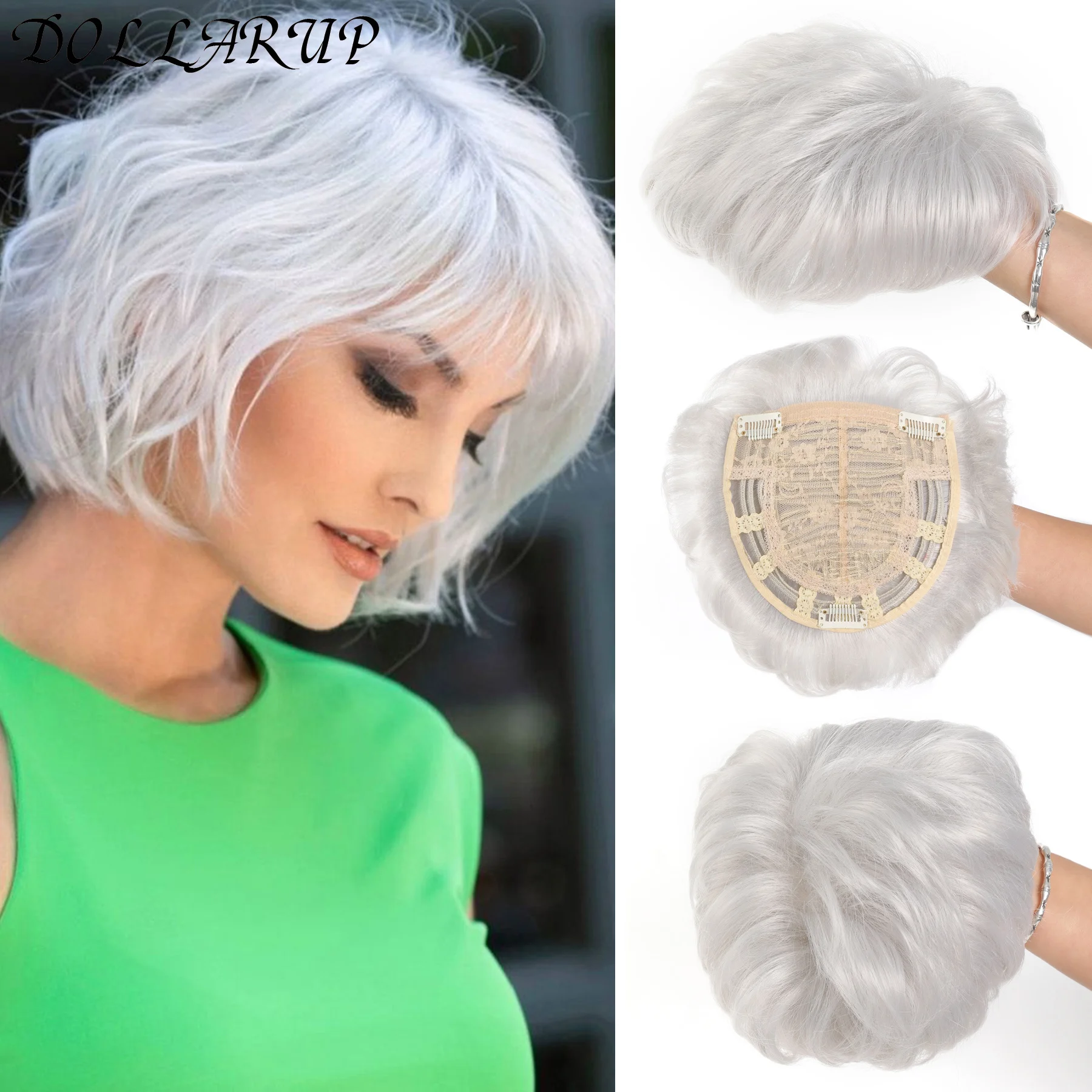 grey Blond Brown Synthetic Hair Pieces With Bangs Clip In Hair Extensions Black Hairpieces Replacement Cover White Hair For Wome