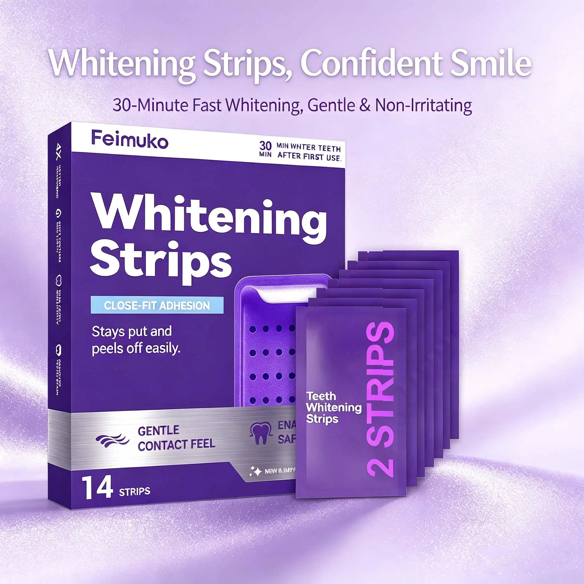 Purple Teeth Whitening Strips for Sensitive Teeth Remove Coffee Wine Smoking Stains Non Slip Improve