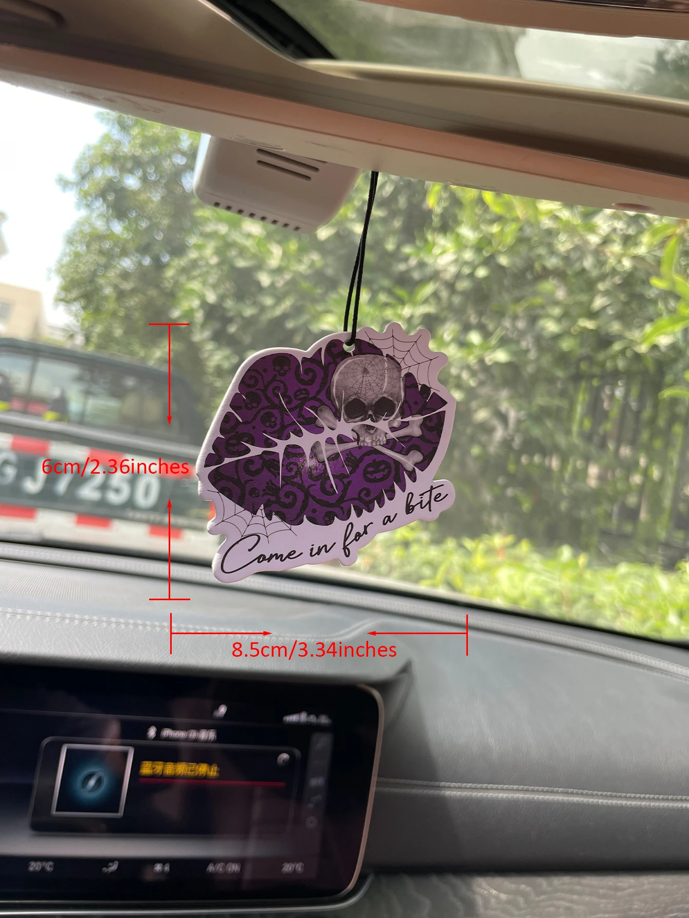 Come in for a Bite Purple Halloween Lips Skull Crossbones Spider Web Car Air Freshener Hanging Scent Tag, Natural Plant Extract