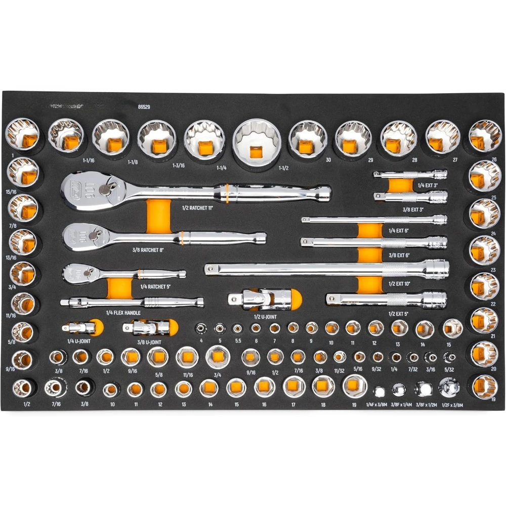 83 Piece Mechanics Tool Set with EVA Foam Tray  1/4'', 3/8