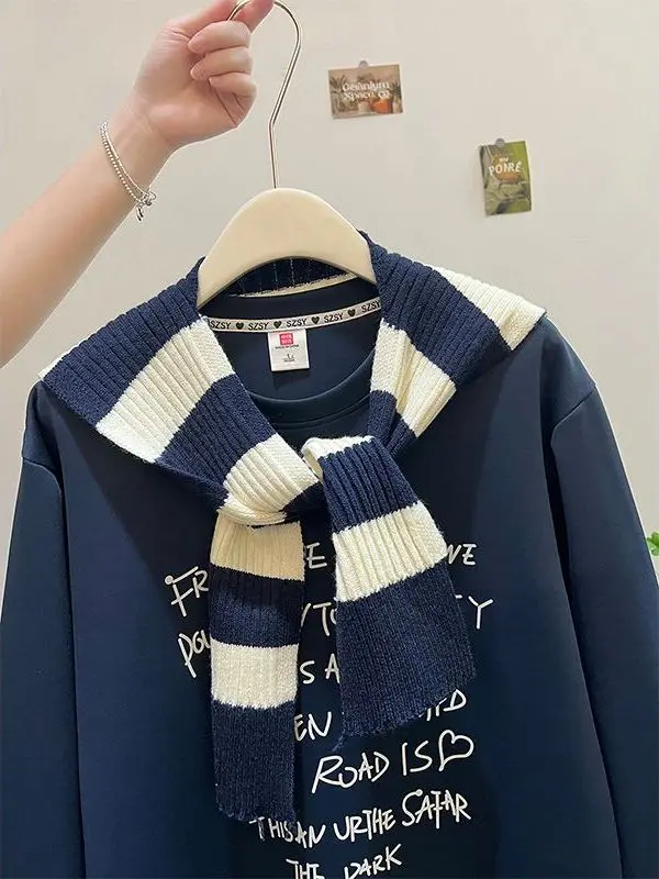 plus Size 300 Pou Striped oulder Hoodie Women Loose Korean Sle Long Sve round Ne Casual Comfortable Top