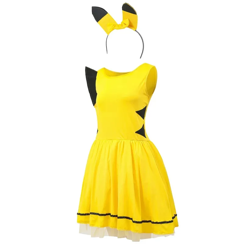 Anime Cosplay Pikachu Abito senza maniche con fascia Costume da festa di carnevale in maschera di Halloween per abito sexy da donna