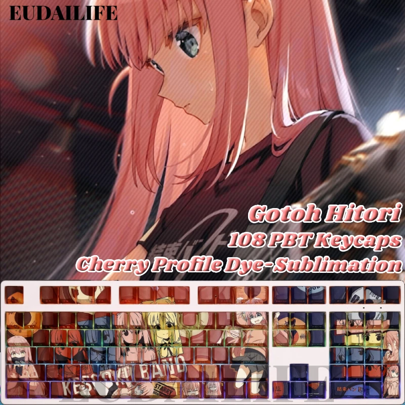 Gotoh Hitori 108 Keycap Bocchi The Rock PBT DYE Sublimation Light Transmitting Cherry Switch Key Cover for Mechanical Keyboard