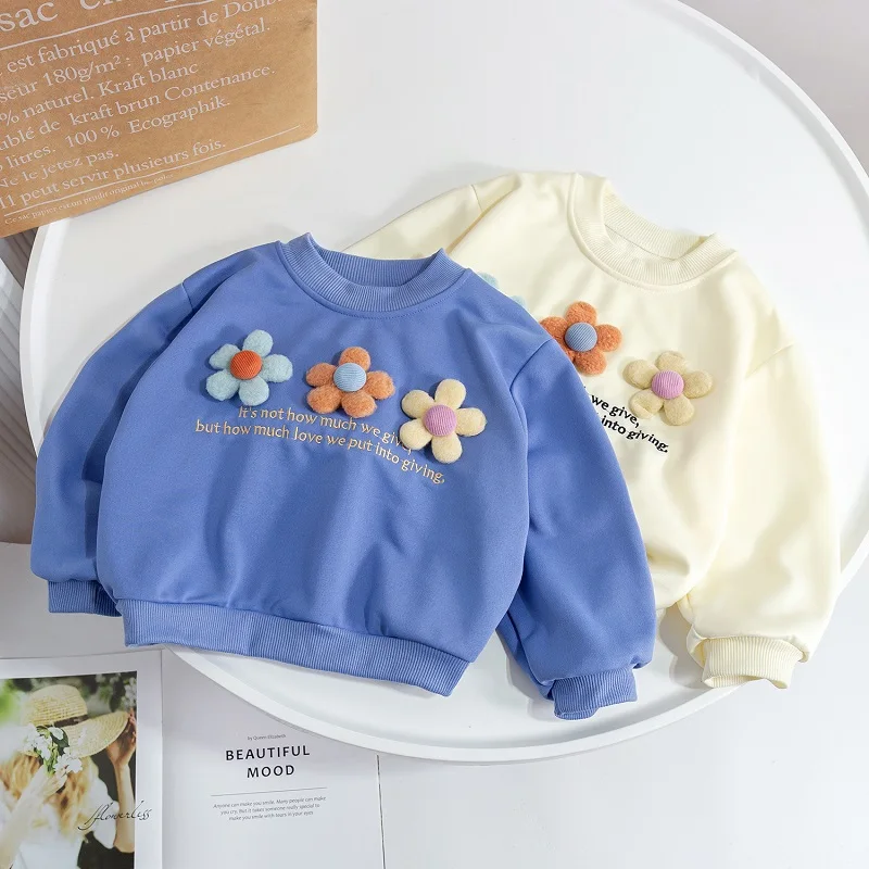 2023 New Girl Hoodies with Flower Kids Long Sleeved Cute Tops Cotton Baby Casual Sweatshirts Spring Autumn 2 4 6 8 10